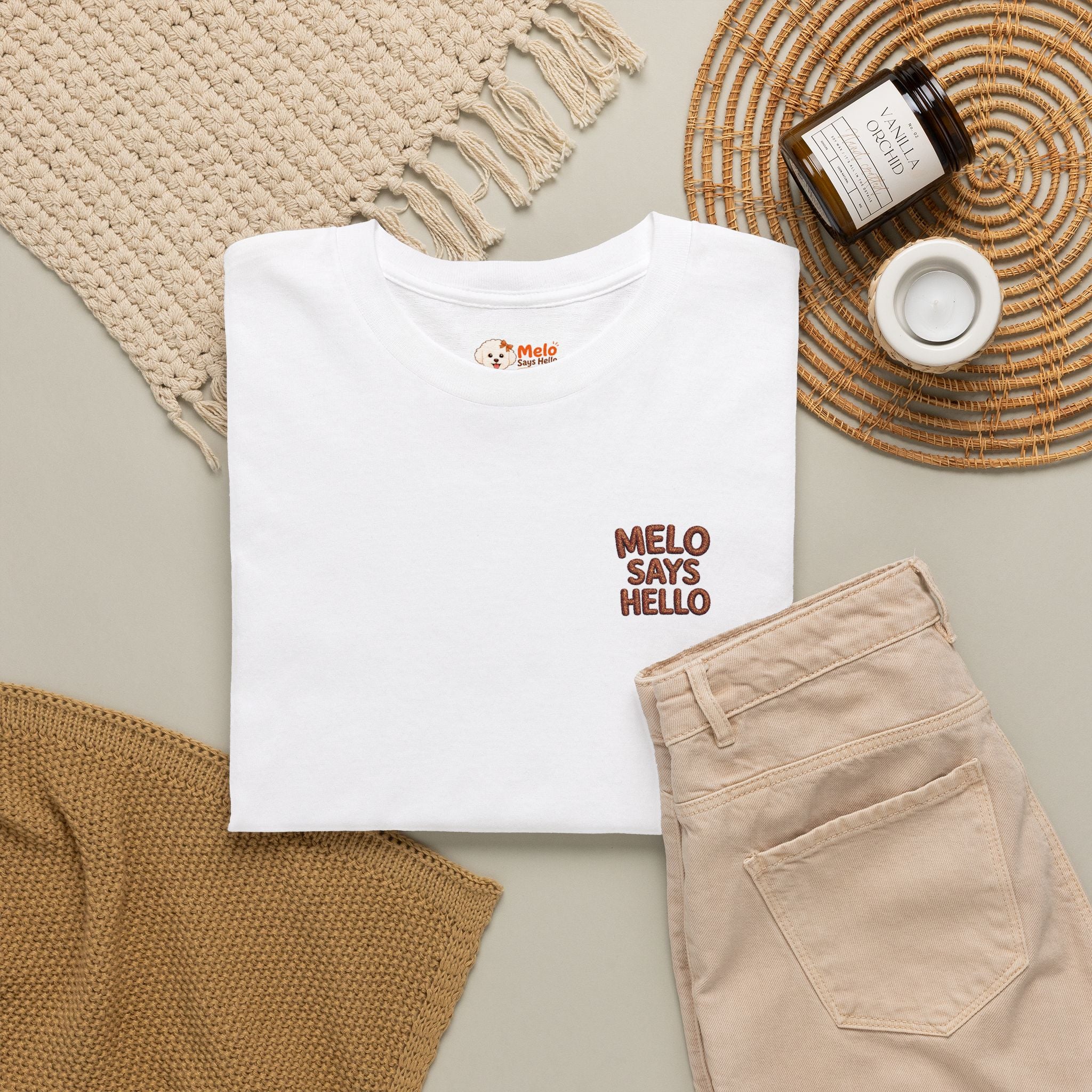 Melo Says Hello T-Shirt - Text Logo (Embroidered)