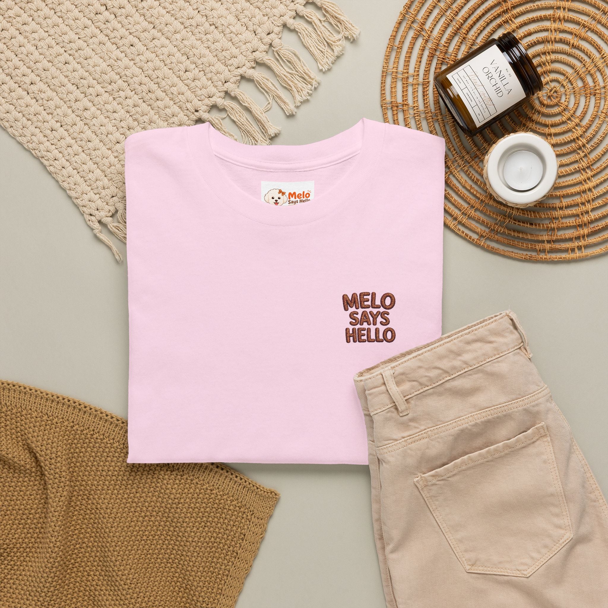 Melo Says Hello T-Shirt - Text Logo (Embroidered)