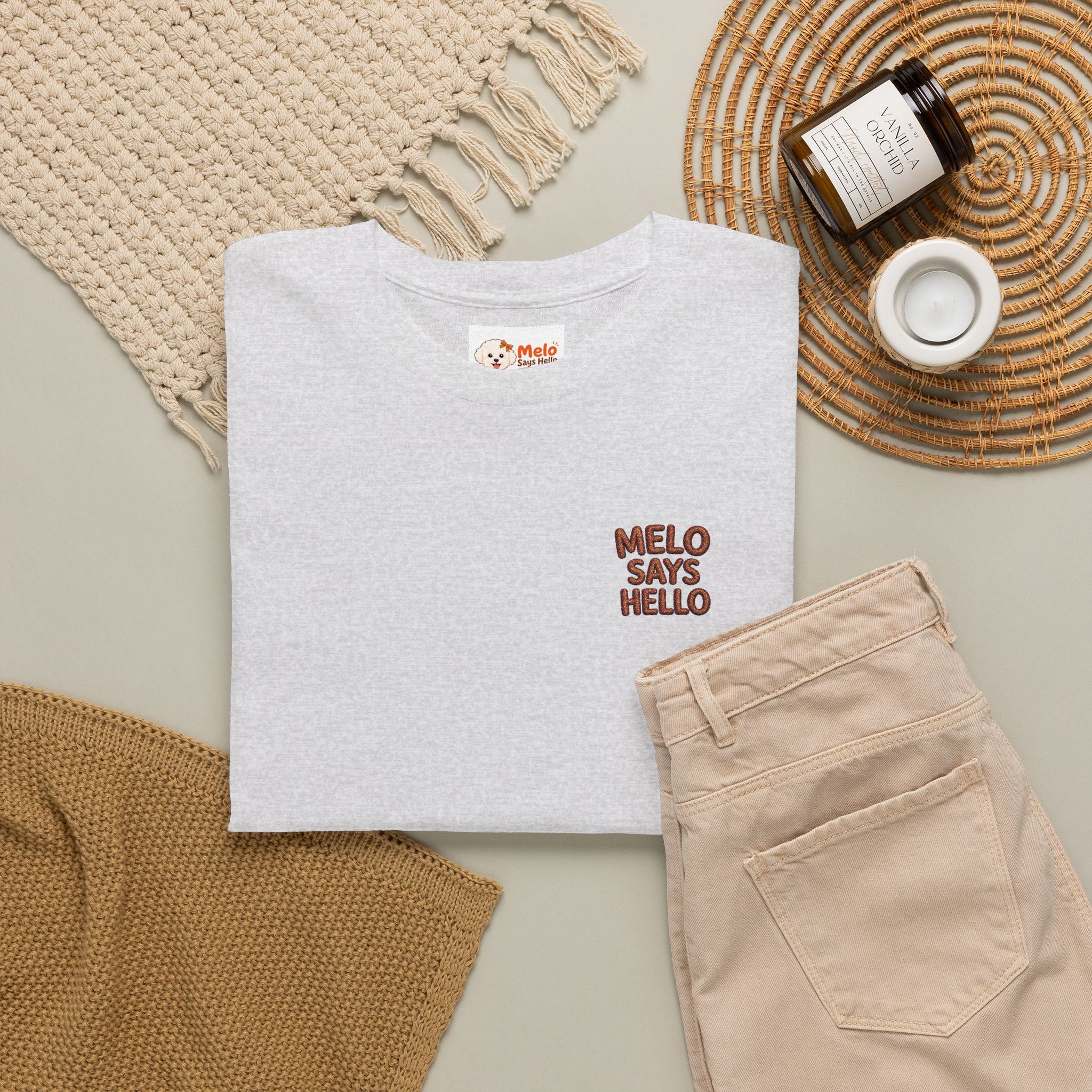 Melo Says Hello T-Shirt - Text Logo (Embroidered)